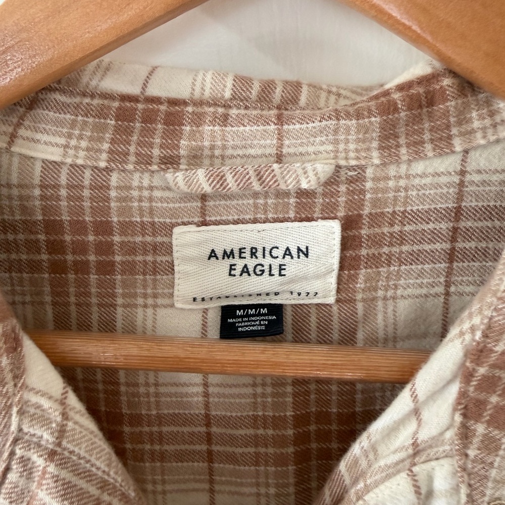 American Eagle Outfitters Plaid Button Down Shirt - Brown and Cream - Picture 4 of 9